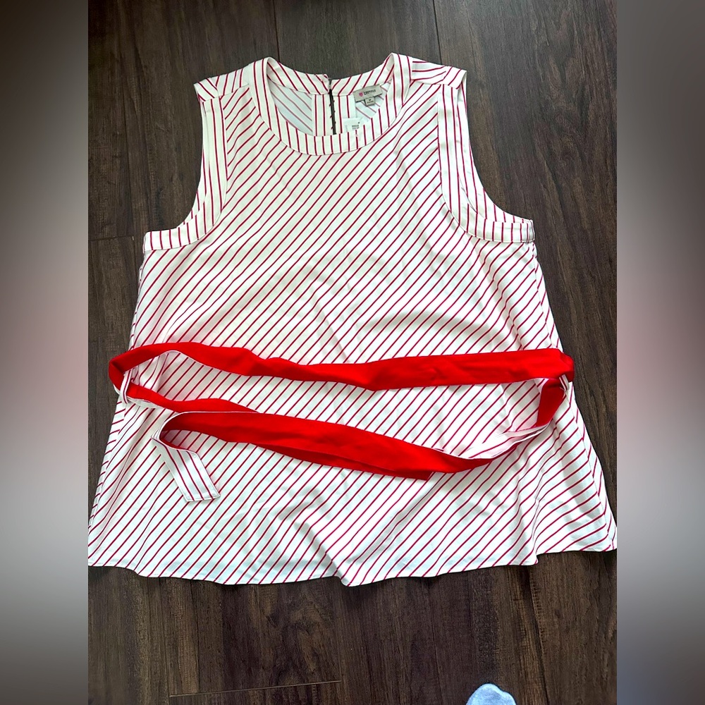 Cremieux Women's Belted Top Sleeveless Blouse Red & White NWT Size M